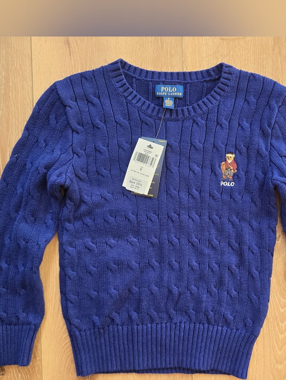 Polo Ralph Lauren Polo Bear Cable Knit Cotton Crewneck Sweater Royal Blue 6